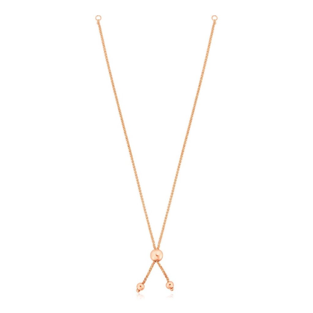10k Rose Gold 8 inch Adjustable Friendship Bracelet Chain with Ball Slide